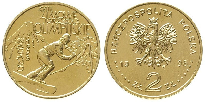 2 zł GN, XVIII Zimowe Igrzyska Olimpijskie, Nagano 1998, Z WORECZKA, PIĘKNA